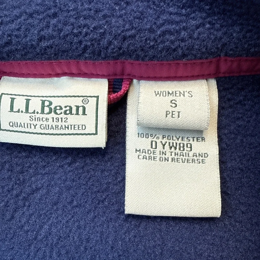 VTG LL Bean‎ Fleece Jacket Womens Petite Small Navy Full Zip Polartec Boxy Cozy